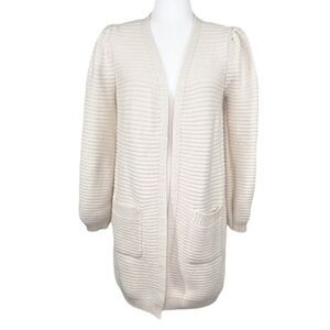 Chunky Knit Long Cardigan Cream Small Medium
